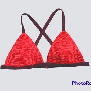 aerie triangle bikini top, coral beading on maroon fabric, like new, XL